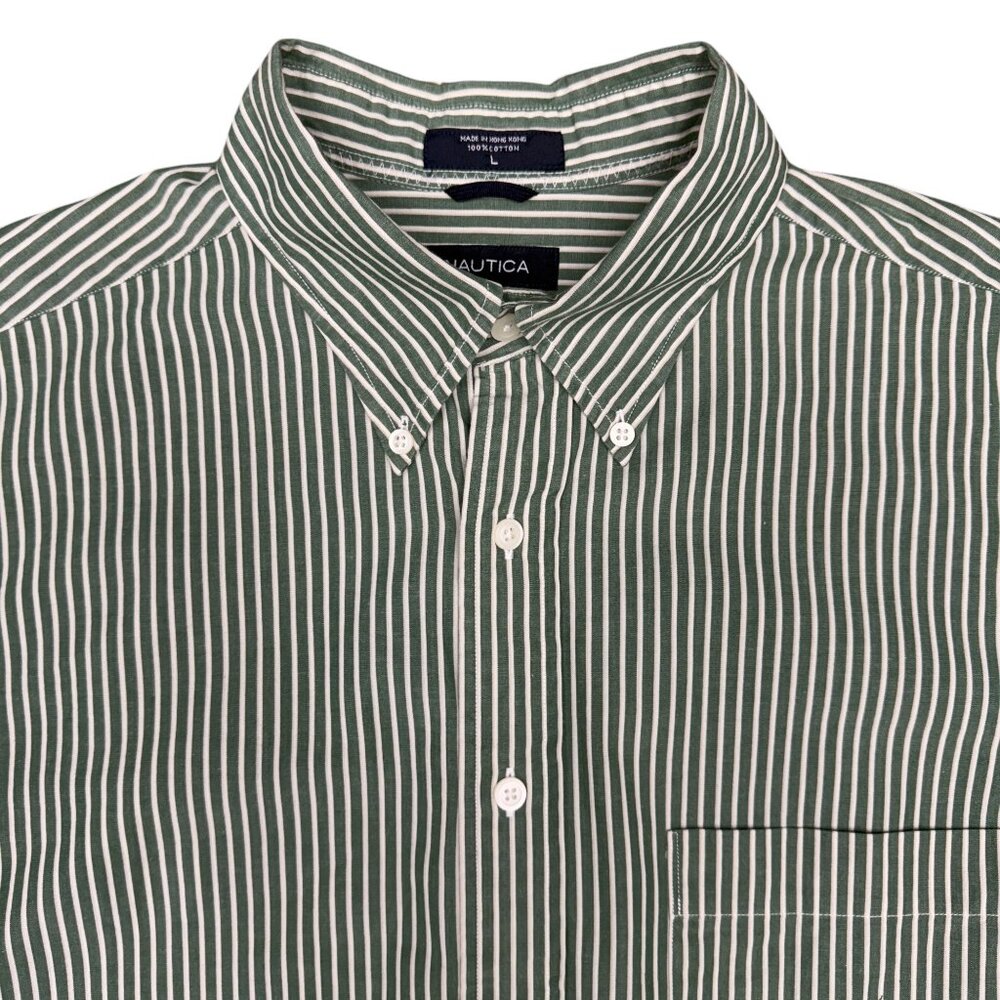 Men's NAUTICA Striped Short‎ Sleeve Button Down Dress Shirt- Size Large